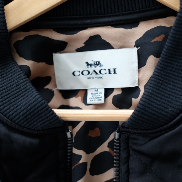 Coach Black and Leopard Print Bomber Jacket - Picture 3 of 8